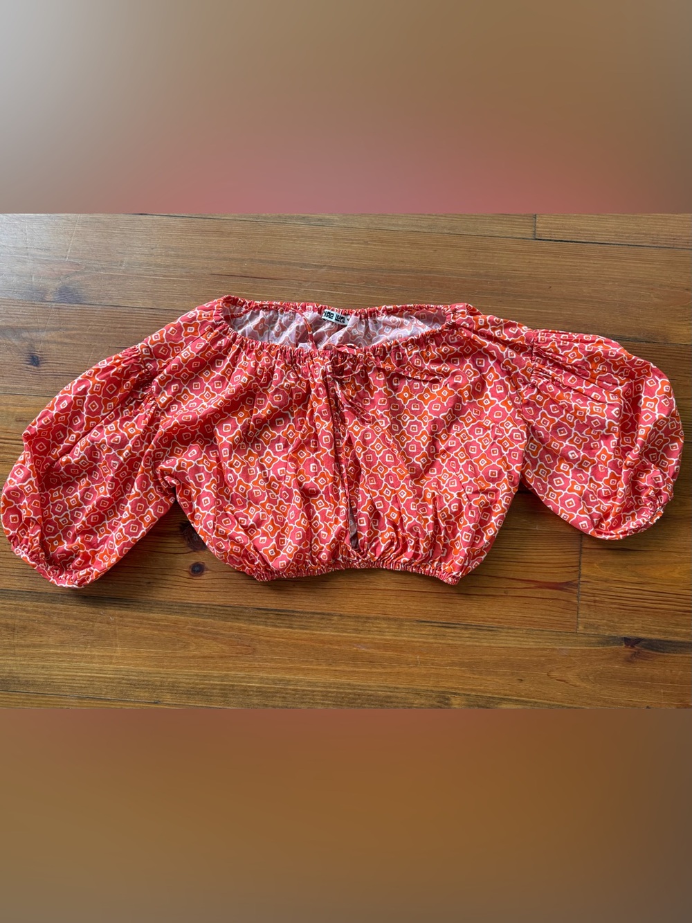 Ciao Lucia Size L Red & Orange Cotton Keyhole Front Drop Shoulder Printed Top